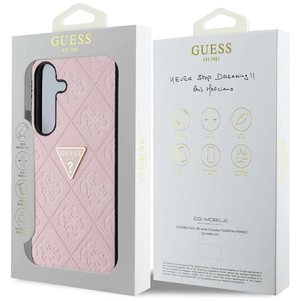 Fodral för Samsung Galaxy S25 S931, Guess, Grained Hot Stamp 4G Triangle, Rosa