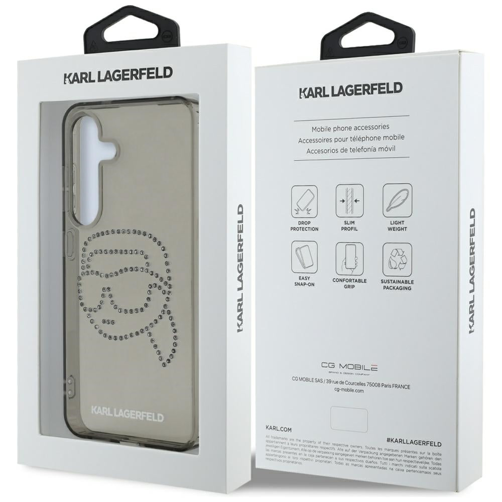 Fodral för Samsung Galaxy S25 S931, Karl Lagerfeld, IML Rhinestones Karl's Head, Svart