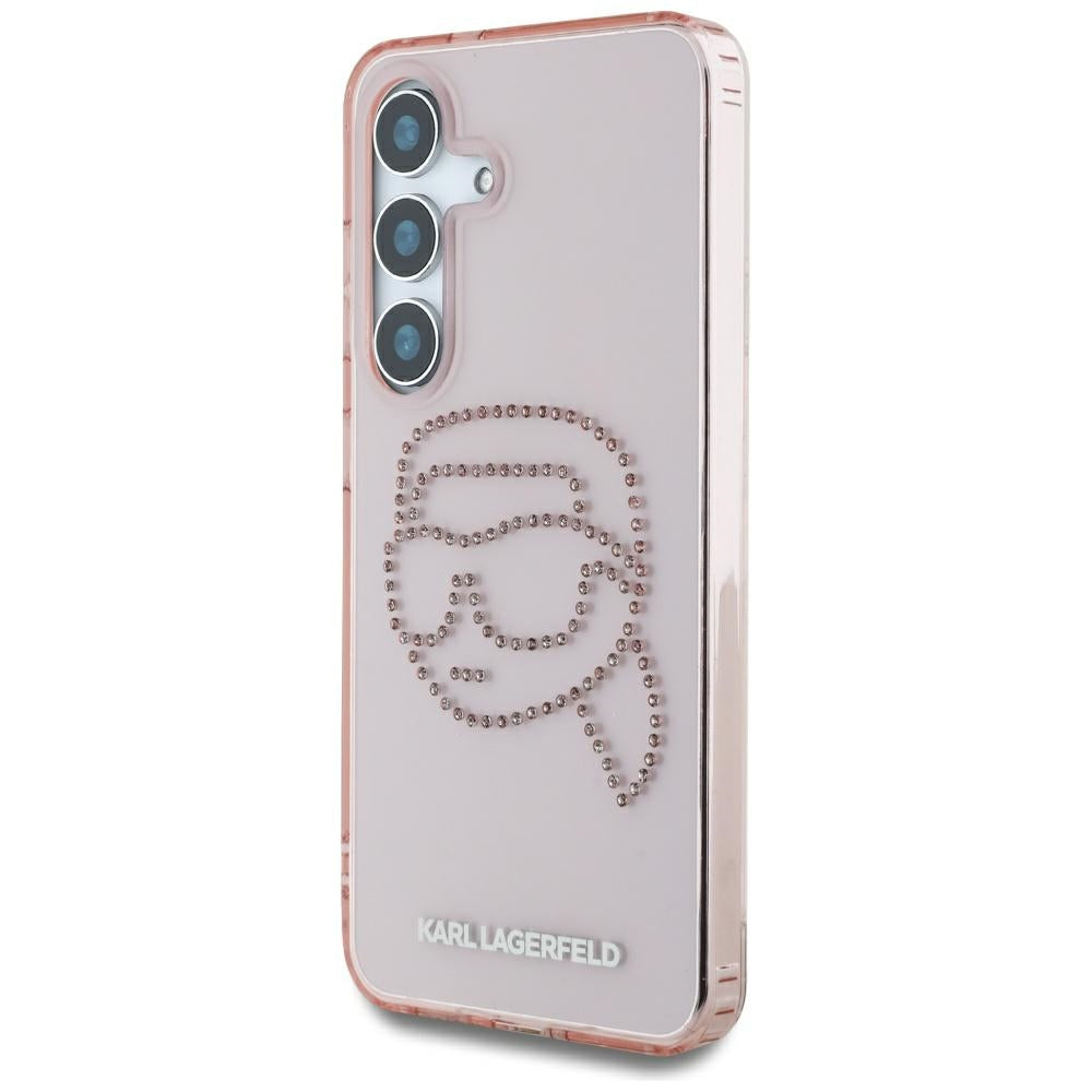 Case for Samsung Galaxy S25 S931, Karl Lagerfeld, IML Rhinestones Karl's Head, Pink