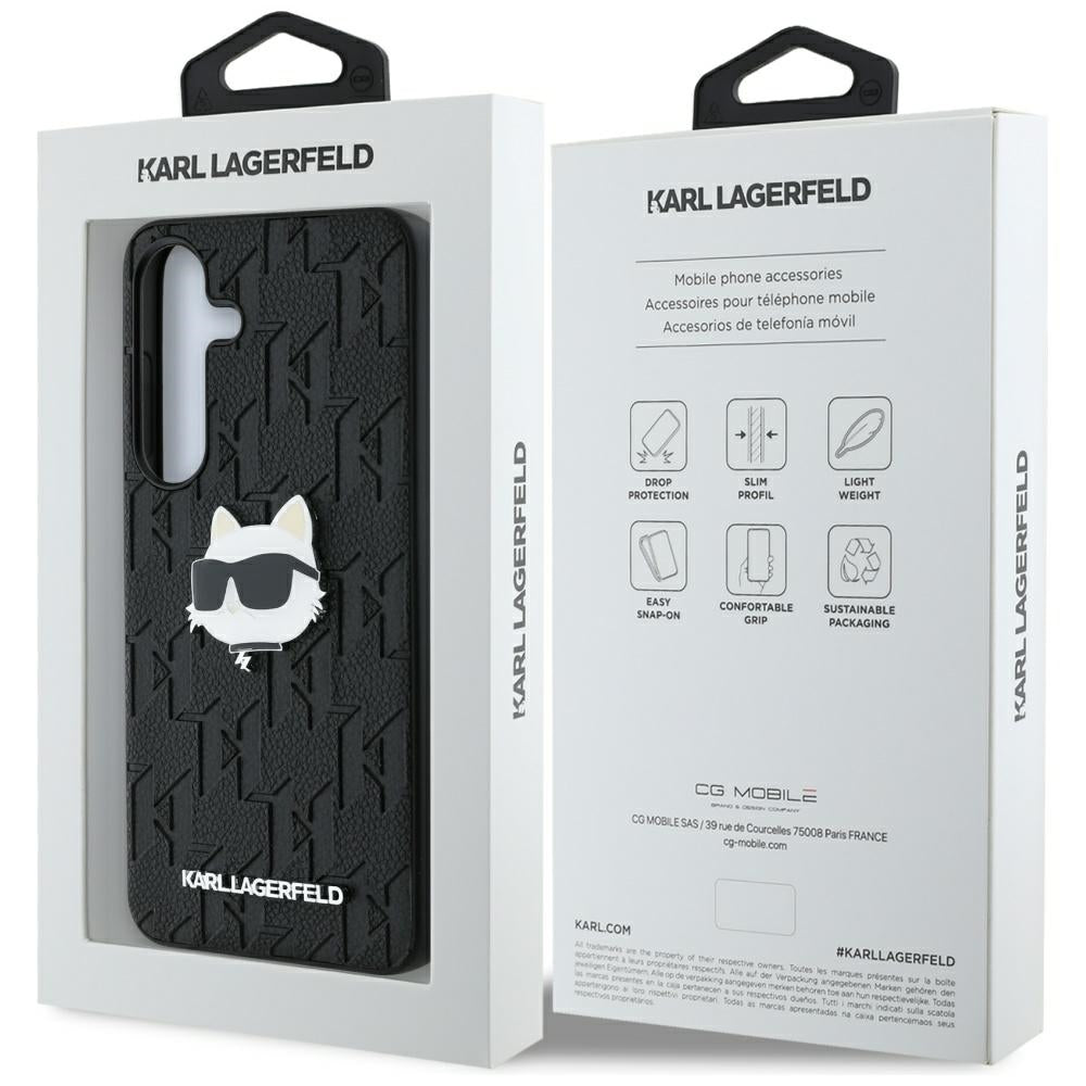 Fodral för Samsung Galaxy S25 S931, Karl Lagerfeld, Monogram Choupette's Head, Svart