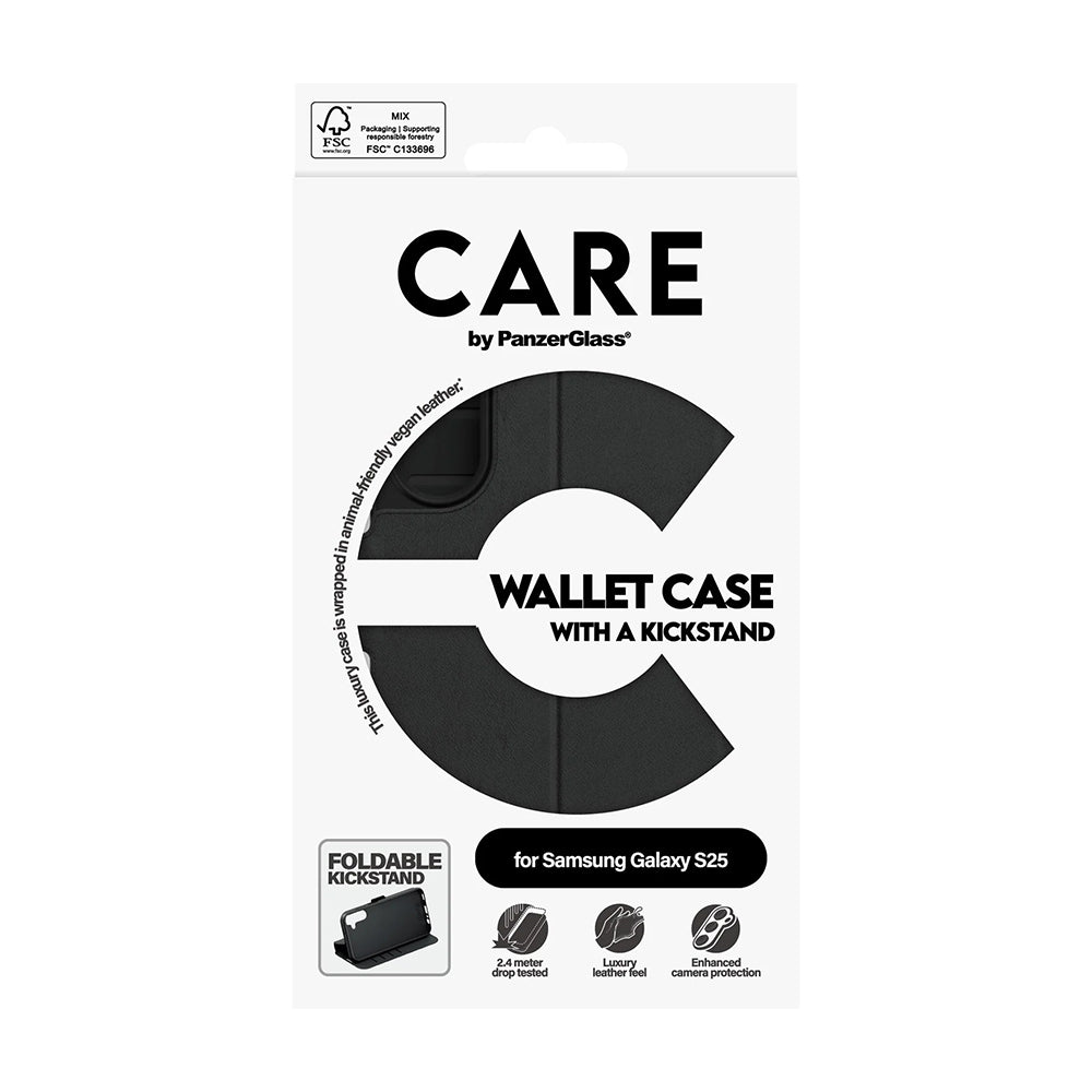 Fodral för Samsung Galaxy S25 S931, PanzerGlass, Care Feature Kickstand Wallet, Svart
