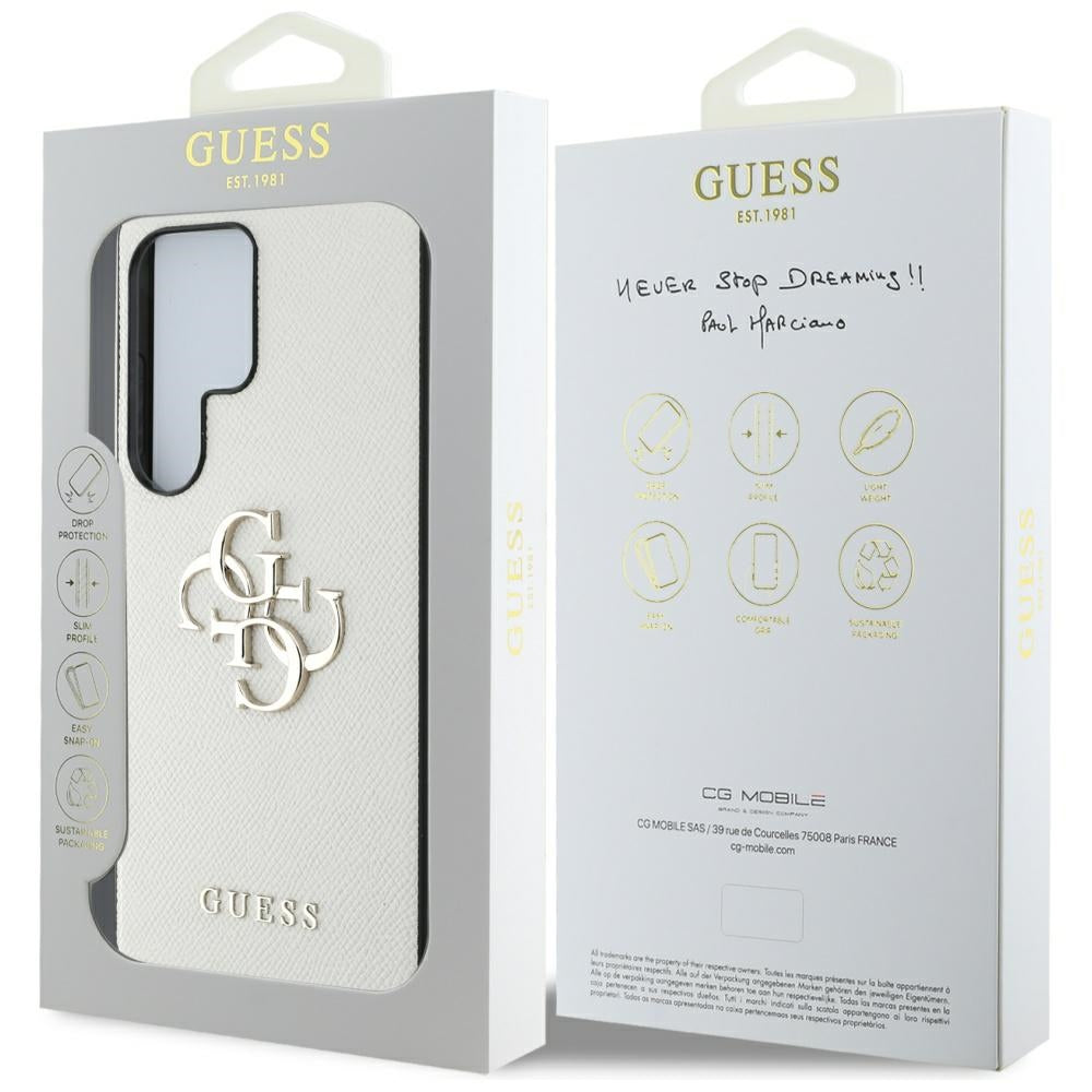 Fodral för Samsung Galaxy S25 Ultra S938, Guess, 4G Grained Big and Classic Logo, Beige
