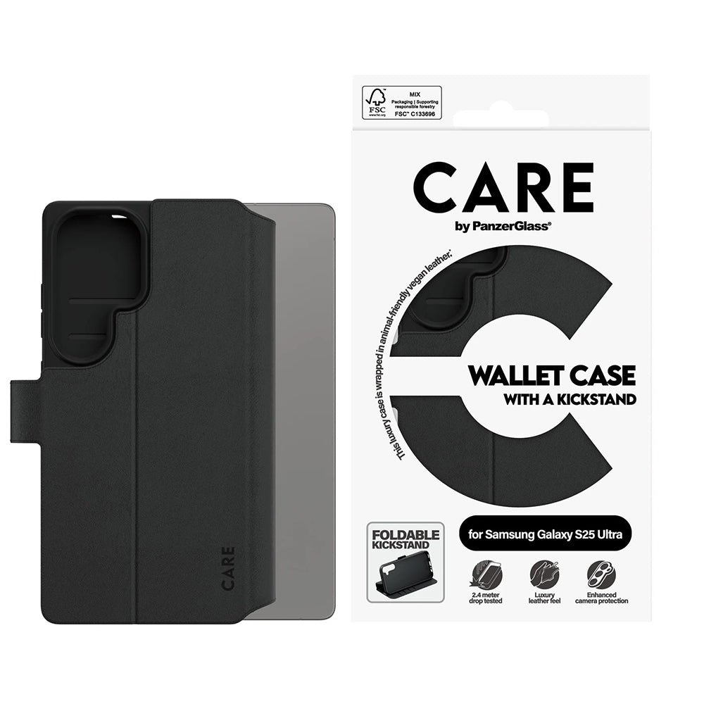 Fodral för Samsung Galaxy S25 Ultra S938, PanzerGlass, Care Feature Kickstand Wallet, Svart