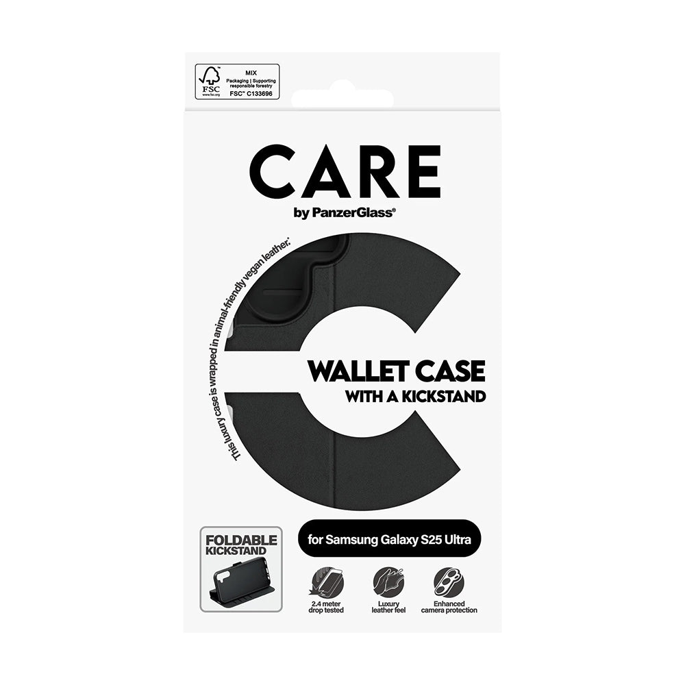 Fodral för Samsung Galaxy S25 Ultra S938, PanzerGlass, Care Feature Kickstand Wallet, Svart