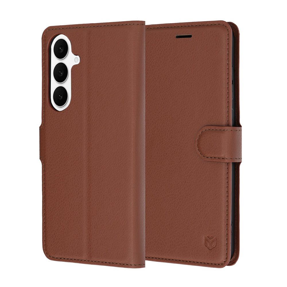 Fodral för Samsung Galaxy S26 FE S741 / S25 FE, Techsuit, Läderfolio, Brun