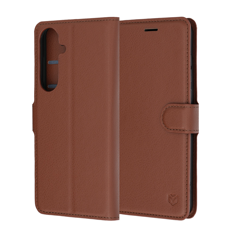 Fodral för Samsung Galaxy S26 FE S741 / S25 FE, Techsuit, Läderfolio, Brun
