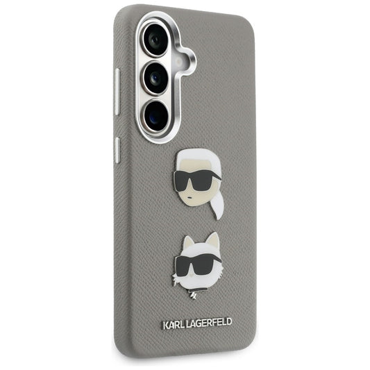 Fodral för Samsung Galaxy S26 S942, Karl Lagerfeld, Saffiano Karl & Choupette's Head Pin, Grå