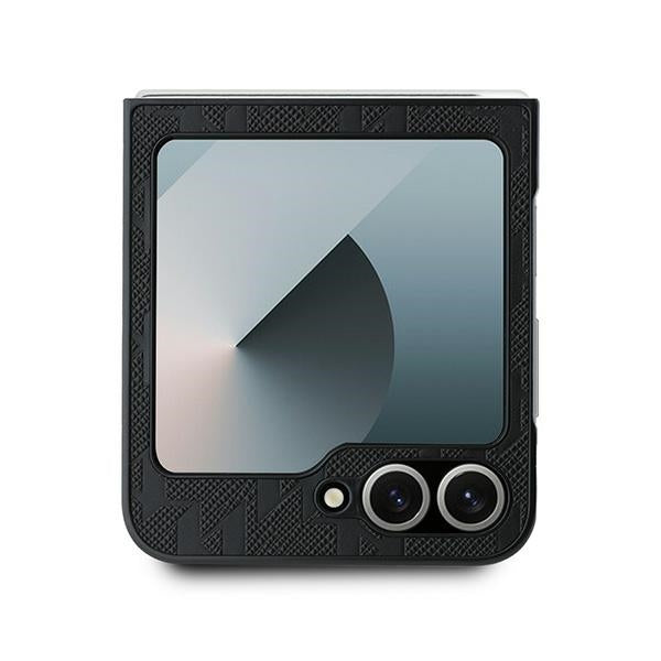 Fodral för Samsung Galaxy Z Flip7 FE F761 / Z Flip6 F741, Karl Lagerfeld, Saffiano Monogram Karl's Head Metal, Svart