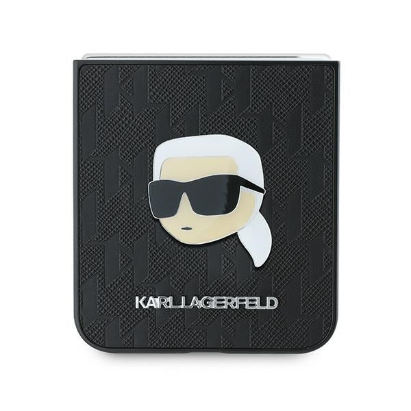 Fodral för Samsung Galaxy Z Flip7 FE F761 / Z Flip6 F741, Karl Lagerfeld, Saffiano Monogram Karl's Head Metal, Svart