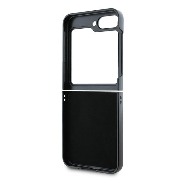 Fodral för Samsung Galaxy Z Flip7 FE F761 / Z Flip6 F741, Karl Lagerfeld, Saffiano Monogram Karl's Head Metal, Svart