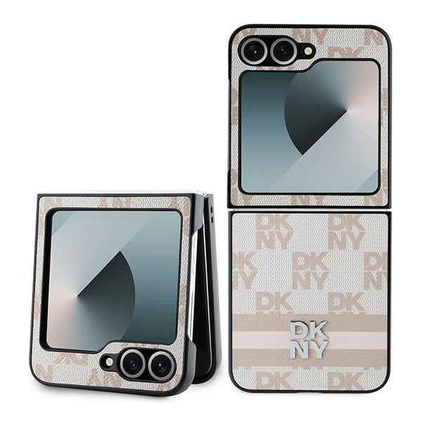 Fodral för Samsung Galaxy Z Flip7 FE F761 / Z Flip6 F741, DKNY, Rutigt Mönster Tryckta Ränder, Rosa