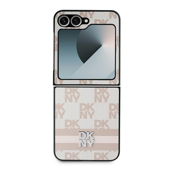 Fodral för Samsung Galaxy Z Flip7 FE F761 / Z Flip6 F741, DKNY, Rutigt Mönster Tryckta Ränder, Rosa
