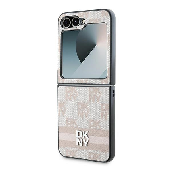 Fodral för Samsung Galaxy Z Flip7 FE F761 / Z Flip6 F741, DKNY, Rutigt Mönster Tryckta Ränder, Rosa