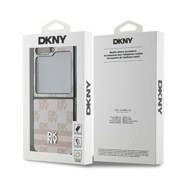 Fodral för Samsung Galaxy Z Flip7 FE F761 / Z Flip6 F741, DKNY, Rutigt Mönster Tryckta Ränder, Rosa