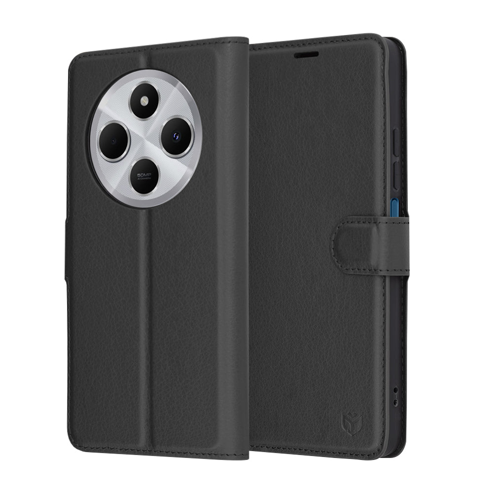 Fodral för Xiaomi Poco C75 / Redmi 14C, Techsuit, Läderfolio, Svart