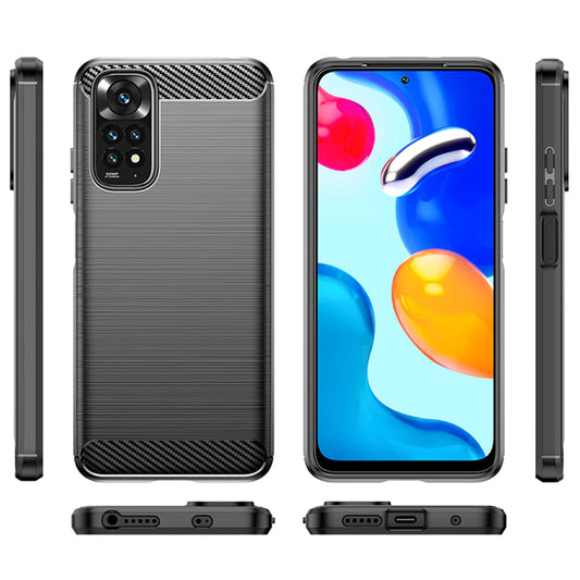 Fodral för Xiaomi Redmi Note 11S / Note 11, Techsuit, Kolfiber, Svart