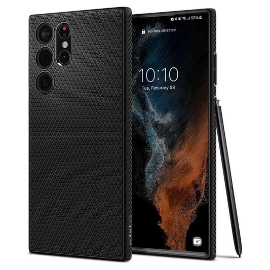 Fodral till Samsung Galaxy S22 Ultra 5G S908, Spigen, Liquid Air Matte, Svart ACS03915