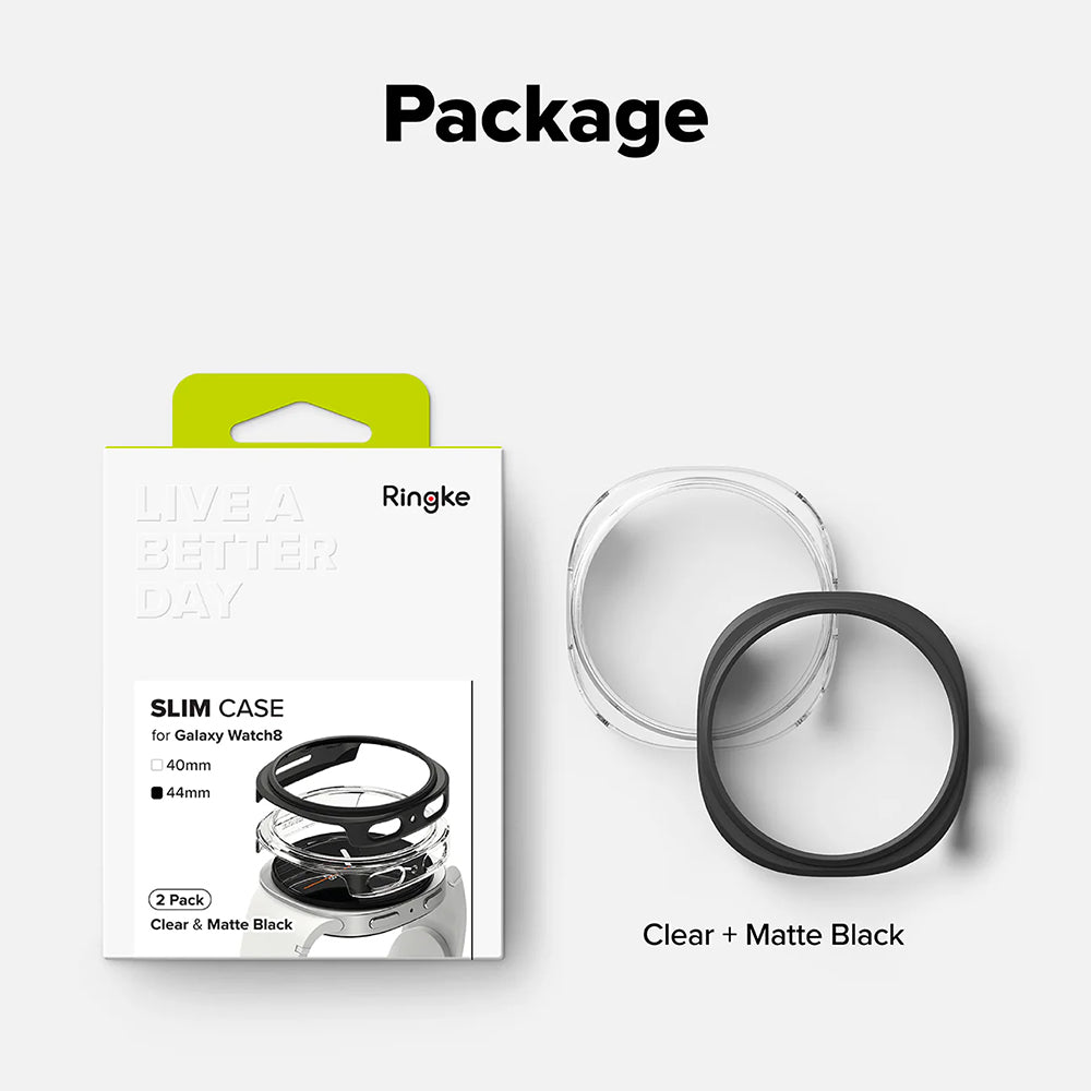 Ringke Slim-fodral för Samsung Galaxy Watch8 44mm, Set om 2 stycken, Matt svart