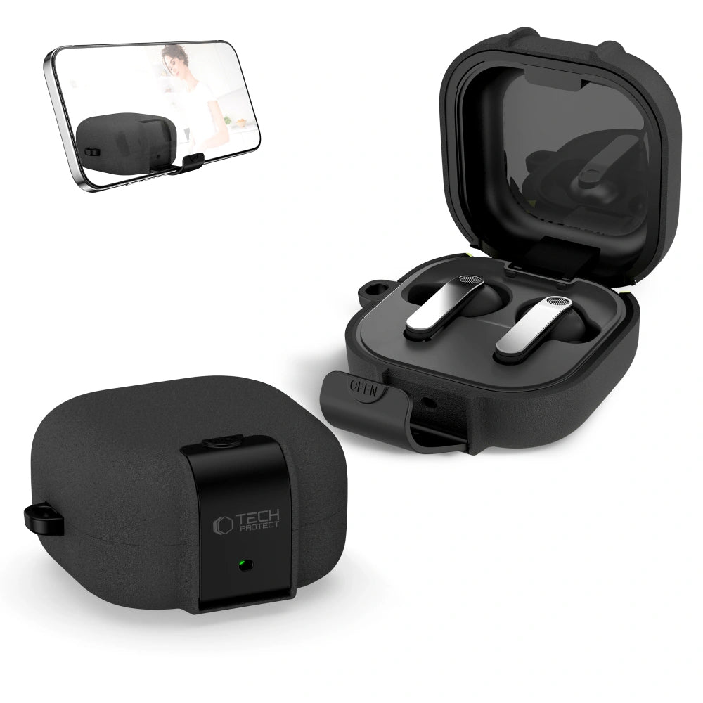 Tech-Protect Slim Hook fodral för Samsung Galaxy Buds4 / Buds4 Pro, Svart