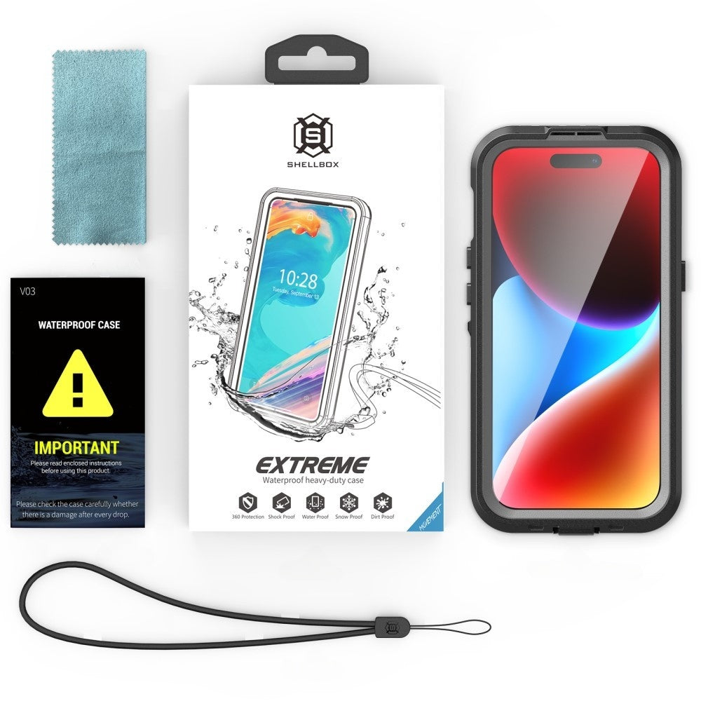 Vattentät MagSafe-fodral för Apple iPhone 15, ShellBox, Svart