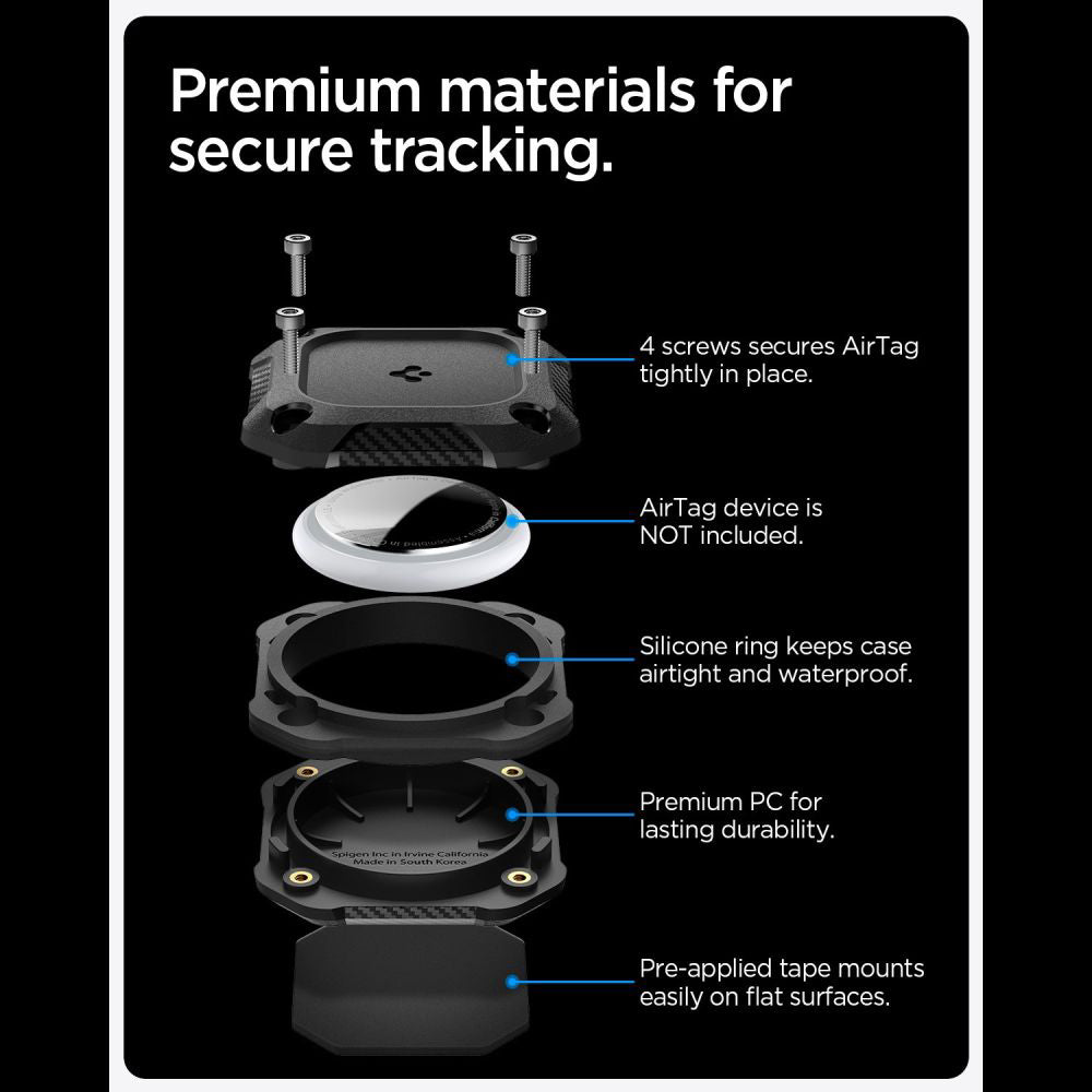 Vattentätt Spigen Tough Armor-skal för Apple AirTag, Svart ACS09781