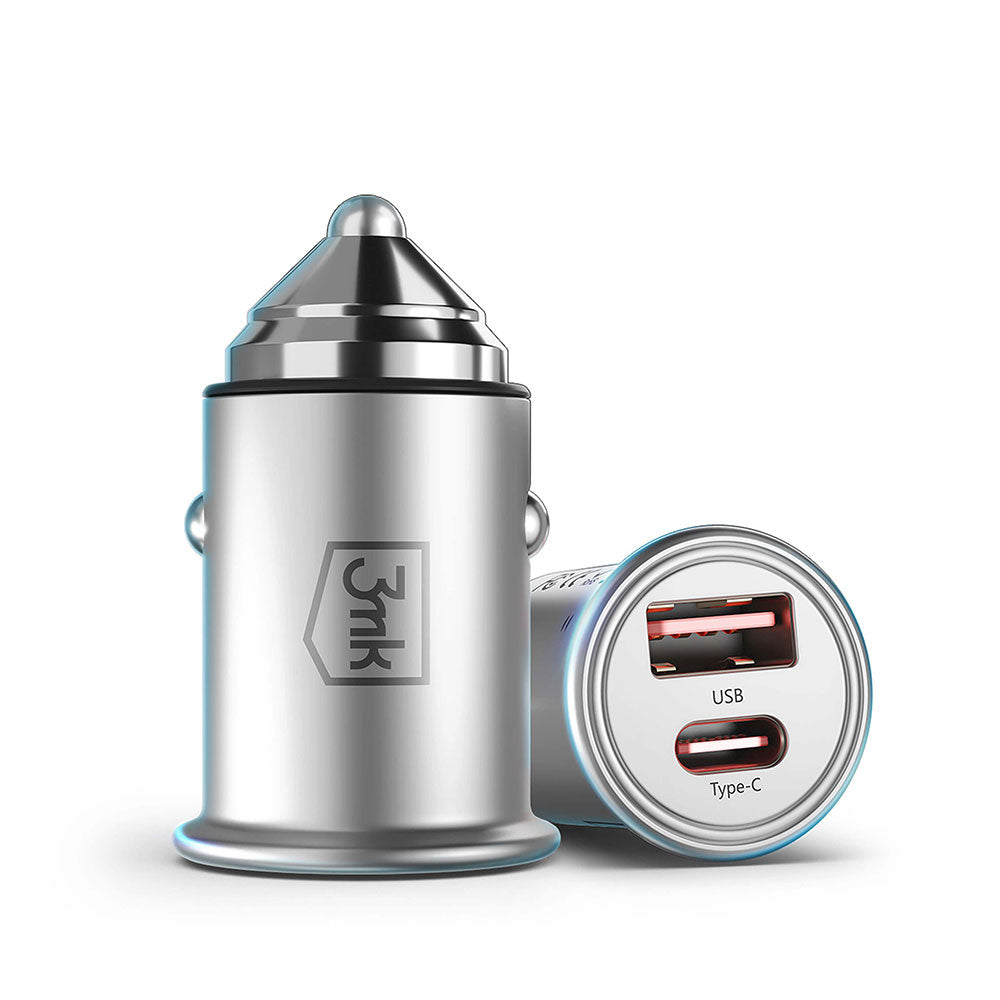 Billaddare 3MK Hyper, 45W, 3A, 1 x USB-A - 1 x USB-C, Silver