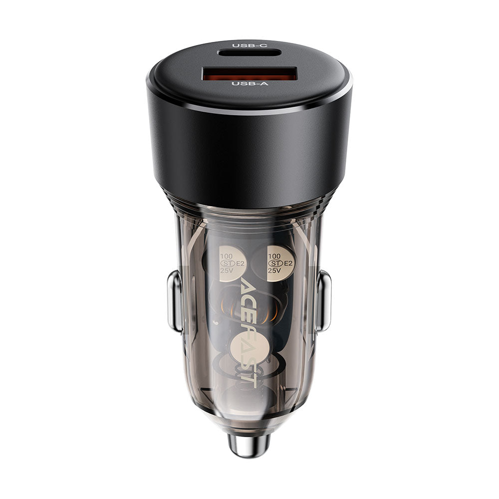 Bil laddare Acefast B12, 60W, 3A, 1 x USB-A - 1 x USB-C, Svart