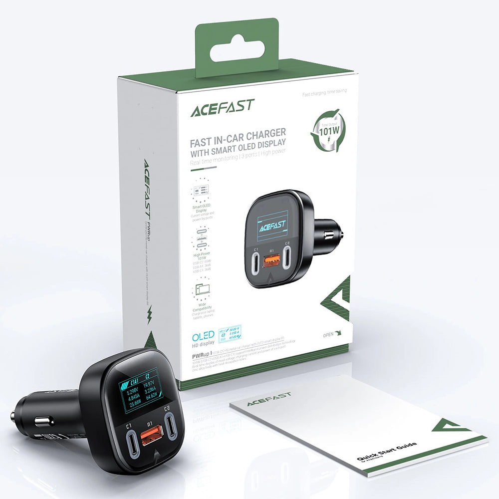 Bil laddare Acefast B5 Display, 101W, 5A, 1 x USB-A - 2 x USB-C, Svart