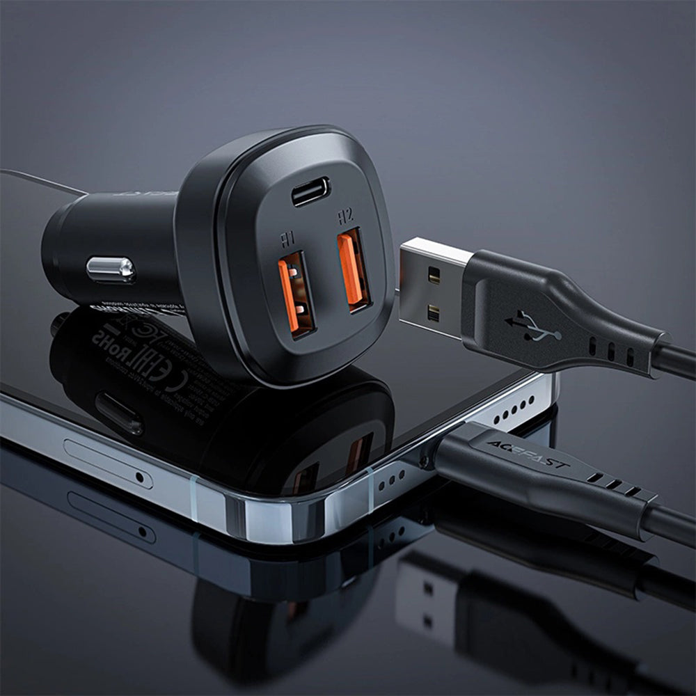 Bil laddare Acefast B9, 66W, 5A, 2 x USB-A - 1 x USB-C, Svart