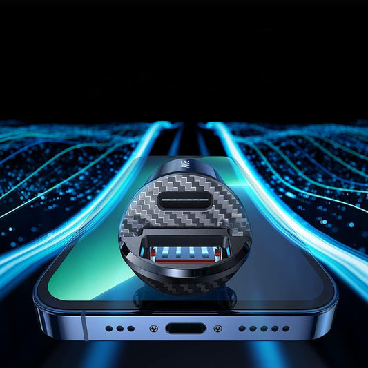 Bil laddare Ainope, 30W, 5A, 1 x USB-A - 1 x USB-C, Svart