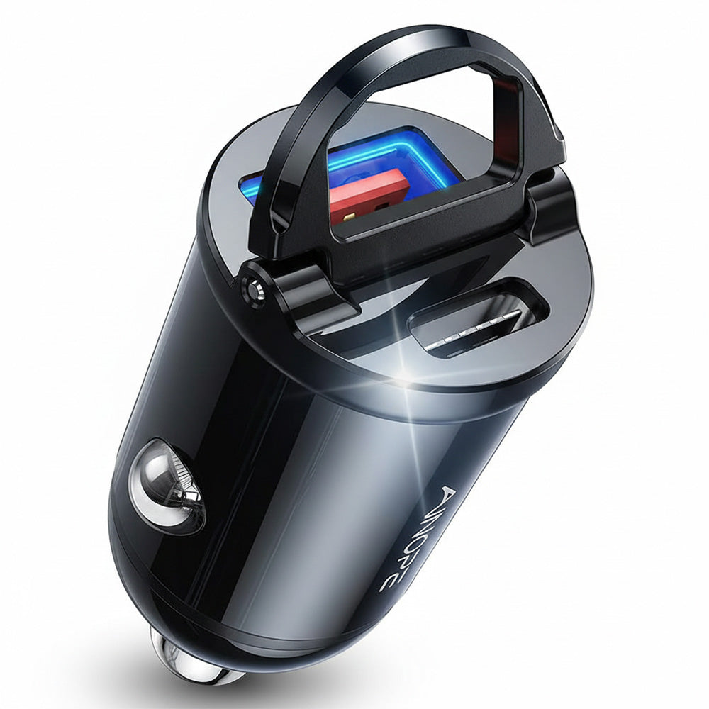 Bil laddare Ainope, 30W, 5A, 1 x USB-A - 1 x USB-C, Svart