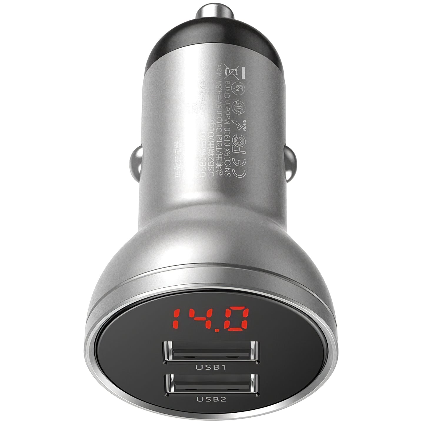 Billaddare Baseus Digital Display, 24W, 2,4A, 2 x USB-A, Silver CCBX-0S
