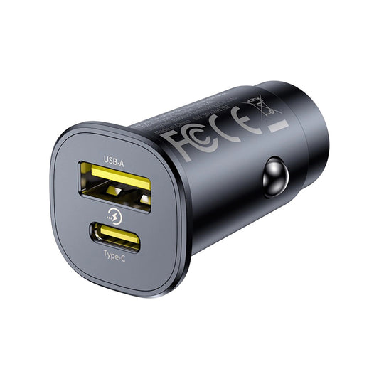 Bil laddare Baseus GoTrip, 30W, 3A, 1 x USB-A - 1 x USB-C, Svart
