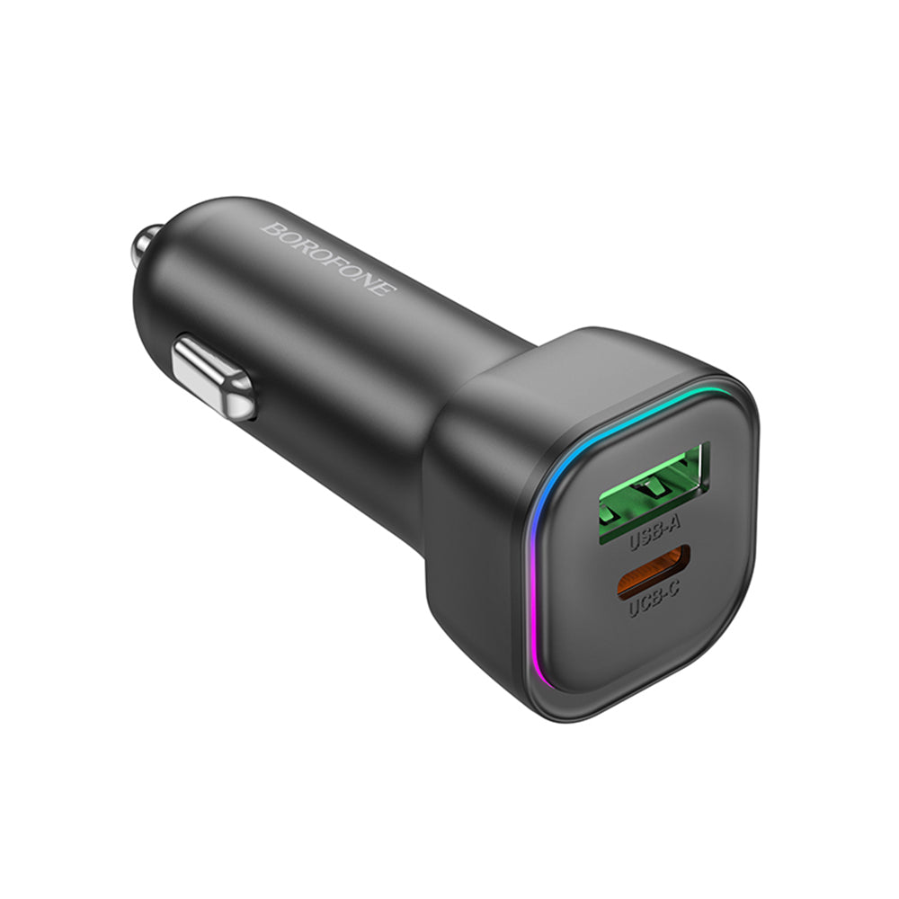 Bil laddare Borofone BZ28A Trophie, 30W, 3A, 1 x USB-A - 1 x USB-C, Svart