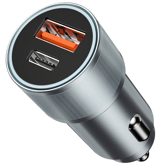 Car Charger BWOO BO-CC73, 38W, 3A, 1 x USB-A - 1 x USB-C, Silver