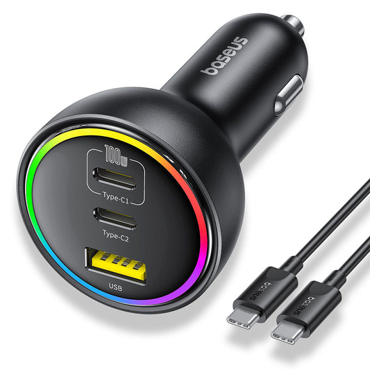 Bil laddare med USB-C kabel från Baseus, 152.5W, 5A, 1 x USB-A - 2 x USB-C, Svart C00036101111-00