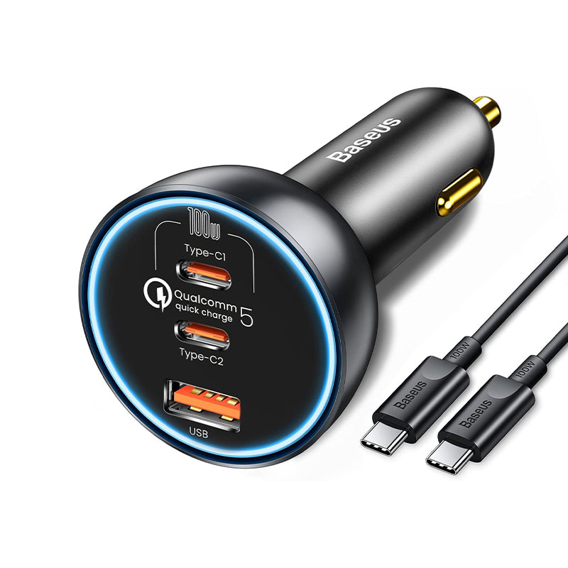 Billaddare med USB-C-kabel Baseus Qualcomm, 160W, 3A, 1 x USB-A - 2 x USB-C, Grå TZCCZZM-0G