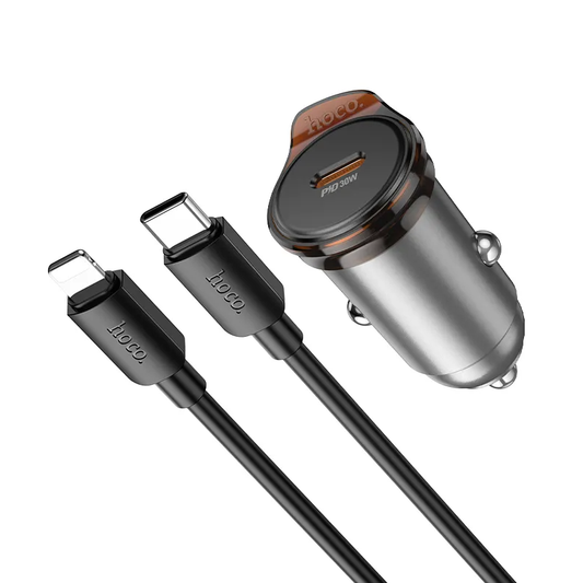 Bil laddare med Lightning-kabel HOCO NZ16, 30W, 3A, 1 x USB-C, Grå
