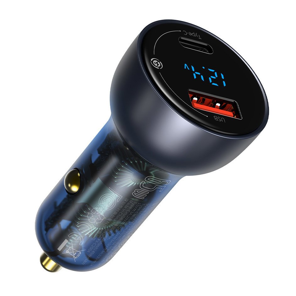 Bil-laddare med USB-C-kabel Baseus Digital Display, 65W, 5A, 1 x USB-A - 1 x USB-C, Svart TZCCKX-0G