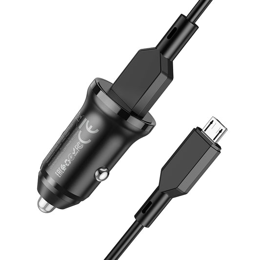 Bil laddare med microUSB-kabel Borofone BZ18, 18W, 3A, 1 x USB-A, Svart