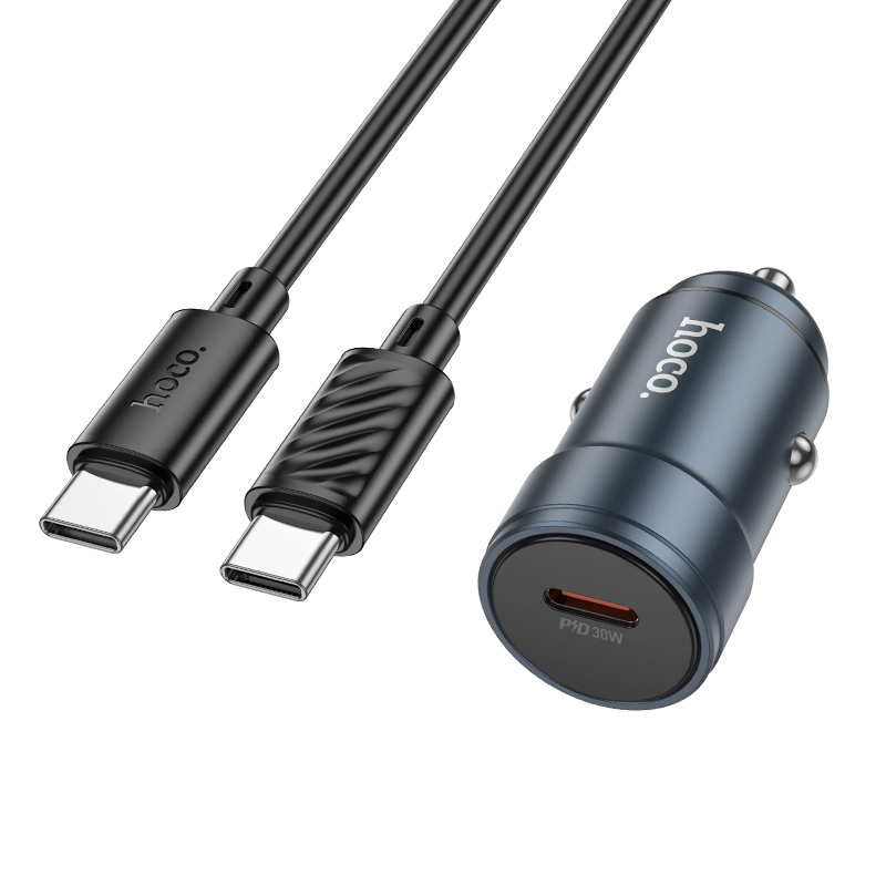 Billaddare med USB-C-kabel HOCO Z57, 30W, 3A, 1 x USB-C, Grå