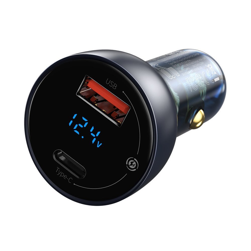 Bil-laddare med USB-C-kabel Baseus Digital Display, 65W, 5A, 1 x USB-A - 1 x USB-C, Svart TZCCKX-0G