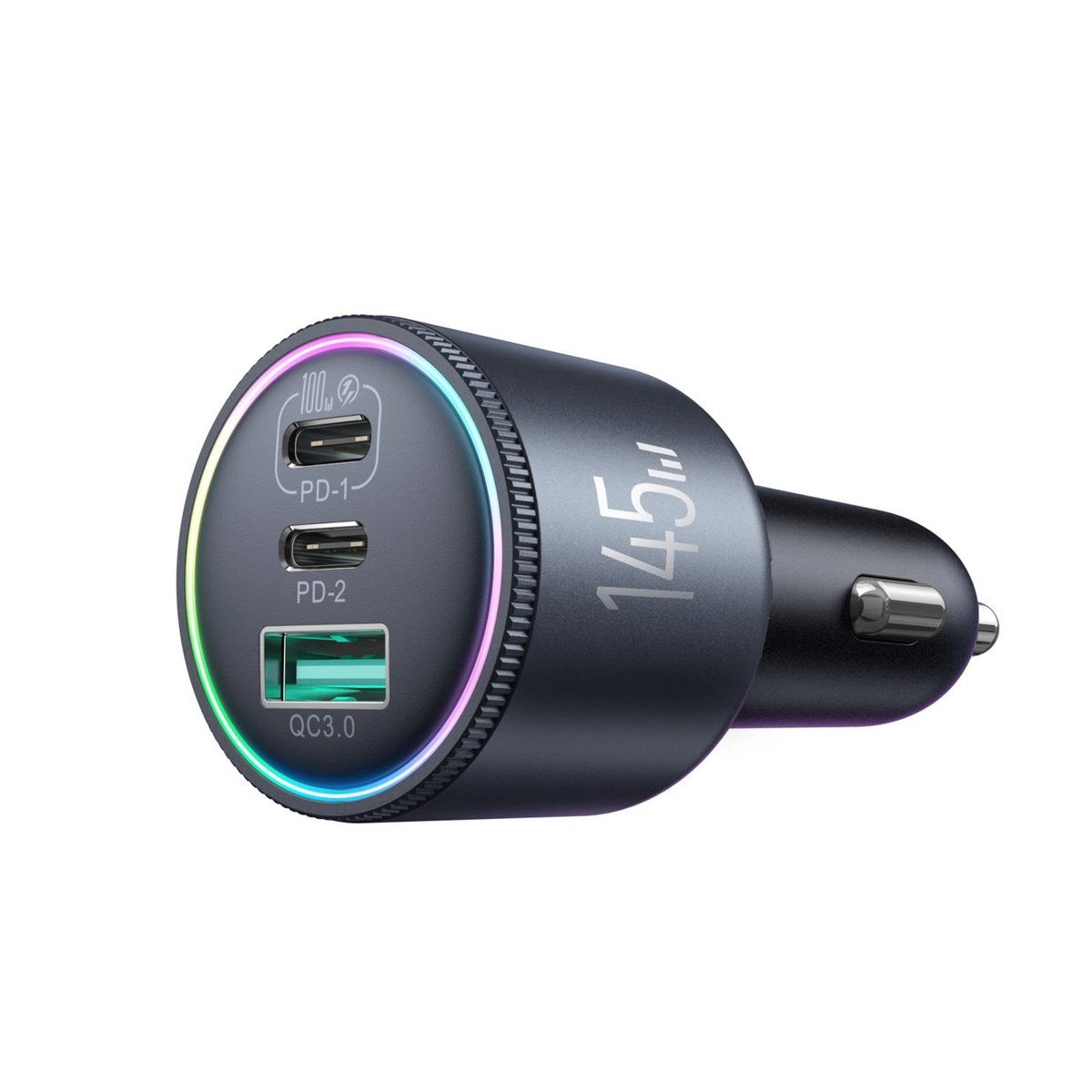 Joyroom JR-CCN07 Car Charger with USB-C Cable, 145W, 5A, 1 x USB-A - 2 x USB-C, Gray