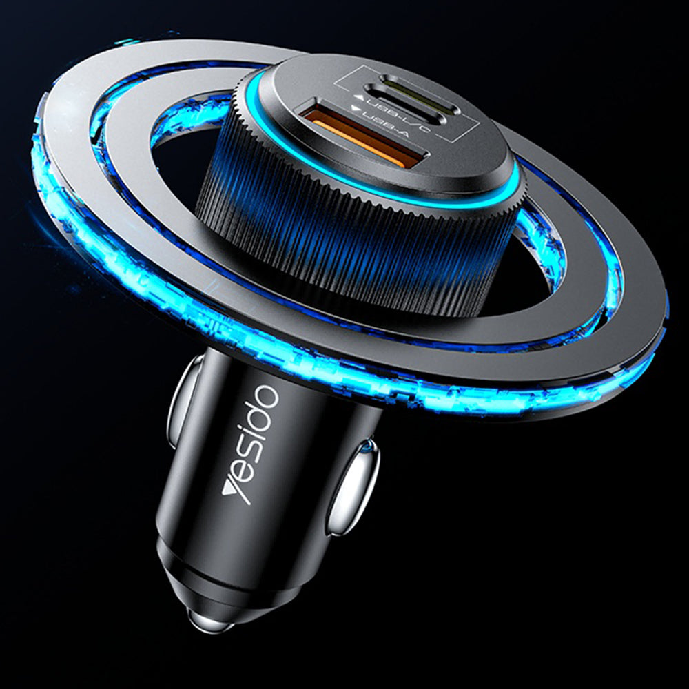 Bil laddare med Lightning-kabel Yesido Y60, 38W, 3A, 1 x USB-A - 2 x USB-C, Svart