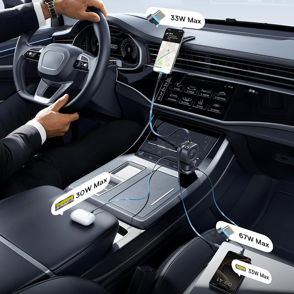 Bil laddare med USB-C kabel Baseus PrimeTrip VR2 Max, 163W, 3A, 1 x USB-A - 1 x USB-C, Svart P10162701313-00
