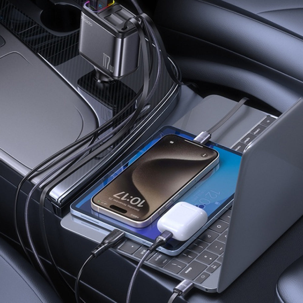 Bil laddare med USB-C / Lightning-kabel Yesido Y63 Display, 117W, 3A, 1 x USB-A - 1 x USB-C, Grå