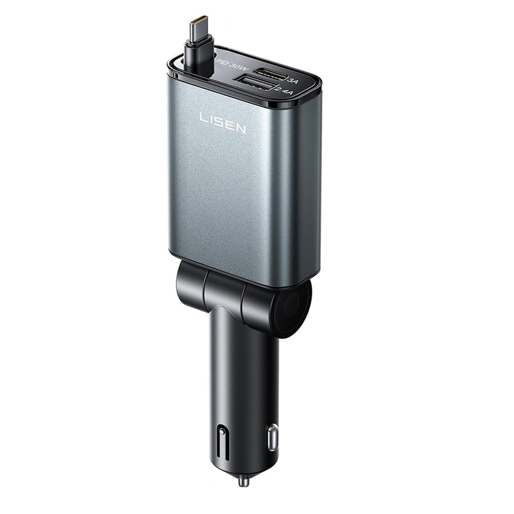Bil laddare med USB-C-kabel Lisen, 57W, 3A, 1 x USB-A - 1 x USB-C, Svart YL0325010016