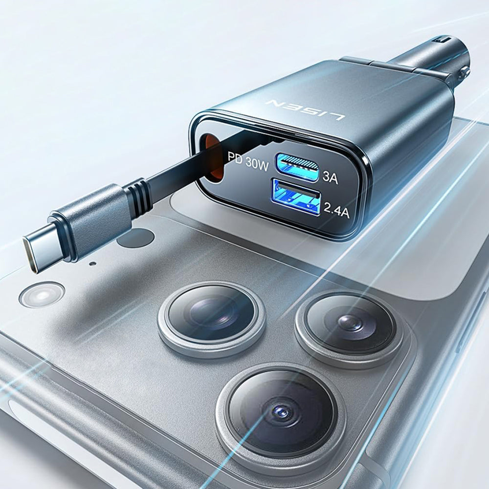 Bil laddare med USB-C-kabel Lisen, 57W, 3A, 1 x USB-A - 1 x USB-C, Svart YL0325010016