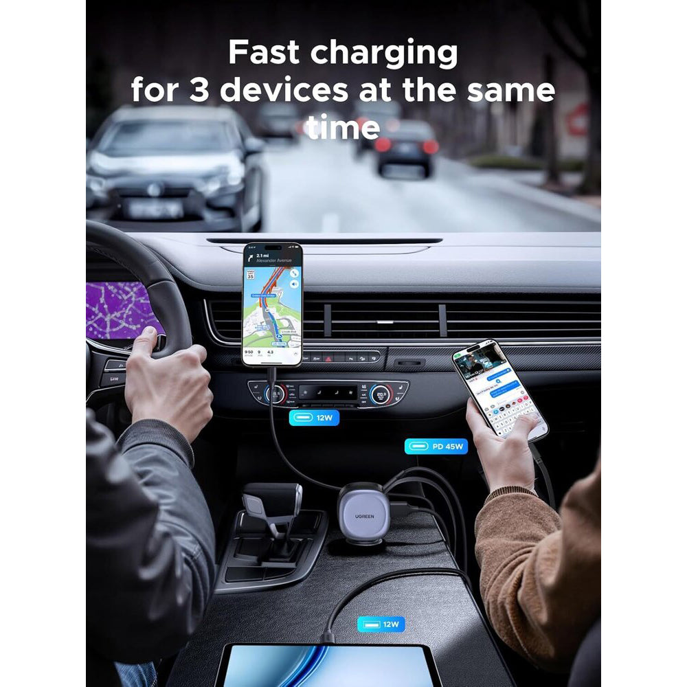 Bil laddare med USB-C-kabel UGREEN EC601, 75W, 3A, 1 x USB-A - 1 x USB-C, Grå