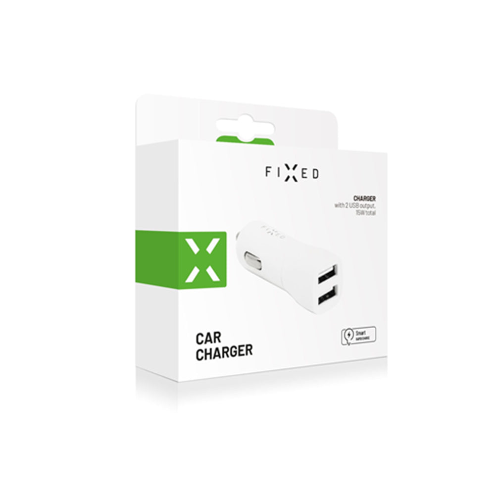 Bil laddare Fixed, 15.5W, 3A, 2 x USB-A, Vit